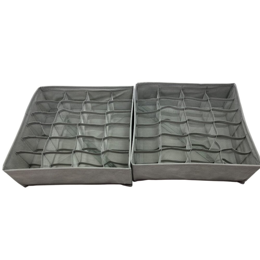 (2) Foldable Gray 24-Compartment Drawer Organizer/Socks/Underwear/Storage 15a